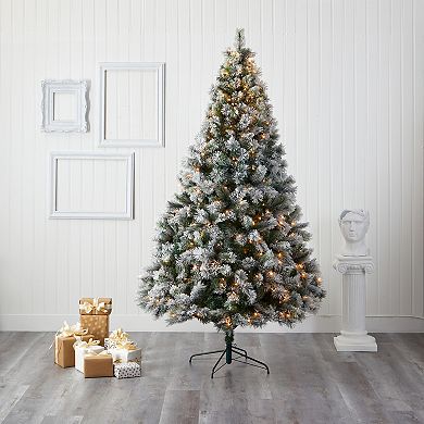 nearly natural 8-ft. Flocked Oregon Pine Artificial Christmas Tree