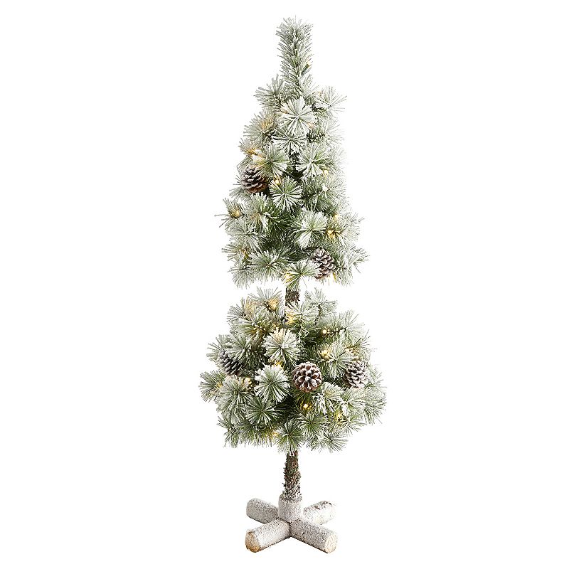 nearly natural 3-ft. Flocked Artificial Christmas Tree Topiary, Green