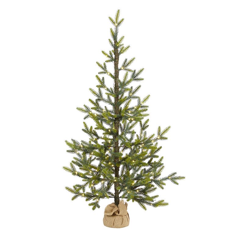 Nearly Natural 4' Pre-Lit LED Fraser Fir Artificial Christmas Tree with Burlap Base Clear Lights