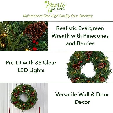 nearly natural 24-in. Mixed Pine Artificial Christmas Wreath