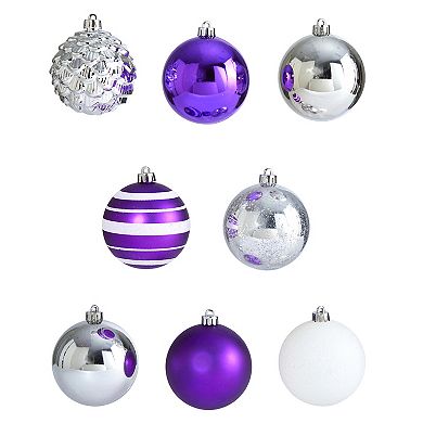nearly natural Shatterproof Purple Silver Finish Christmas Ornament 64-piece Set