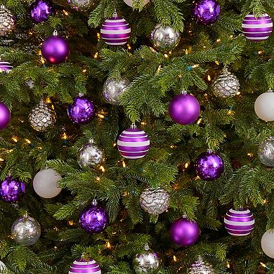nearly natural Shatterproof Purple Silver Finish Christmas Ornament 64-piece Set