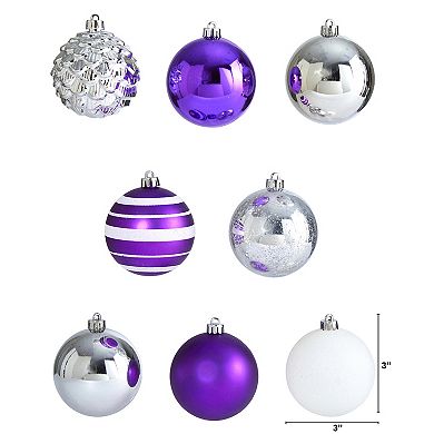 nearly natural Shatterproof Purple Silver Finish Christmas Ornament 64-piece Set