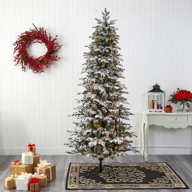 nearly natural 8-ft. Flocked North Carolina Fir Artificial Christmas Tree
