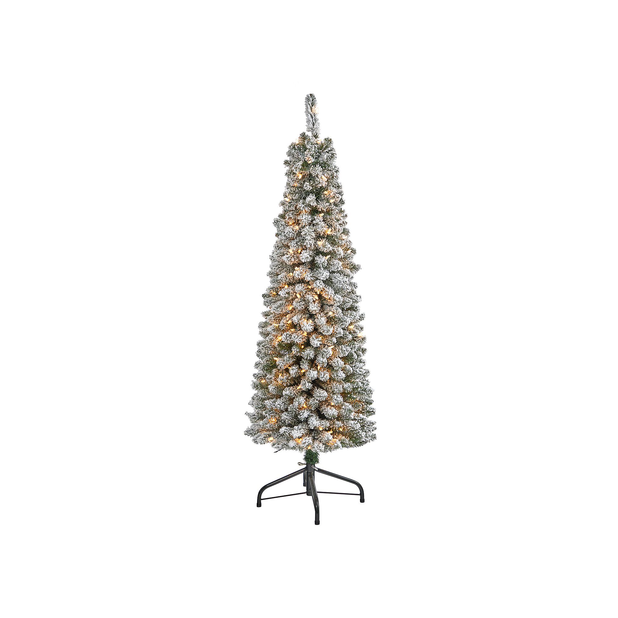 nearly natural 5-ft. Pre-Lit Flocked Pencil Artificial Christmas Tree, Whit