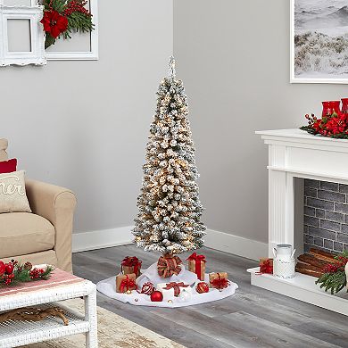 nearly natural 5-ft. Pre-Lit Flocked Pencil Artificial Christmas Tree