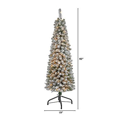 nearly natural 5-ft. Pre-Lit Flocked Pencil Artificial Christmas Tree