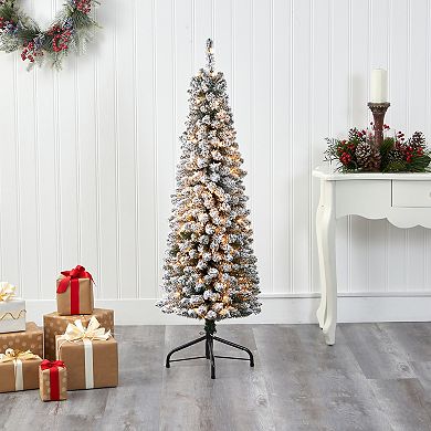 nearly natural 5-ft. Pre-Lit Flocked Pencil Artificial Christmas Tree