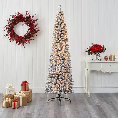 nearly natural 7-ft. Flocked Pencil Artificial Christmas Tree