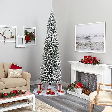 nearly natural 9-ft. Flocked Pencil Artificial Christmas Tree