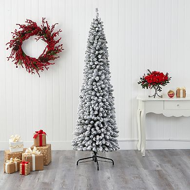 nearly natural 7-ft. Flocked Pencil Artificial Christmas Tree