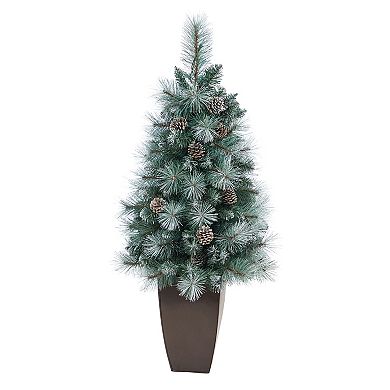 nearly natural 3.5-ft. Frosted Tip British Columbia Mountain Pine Brown Planter Artificial Christmas Tree