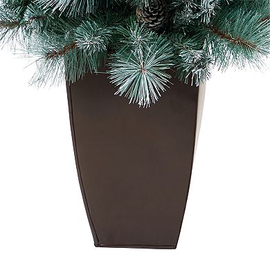 nearly natural 3.5-ft. Frosted Tip British Columbia Mountain Pine Brown Planter Artificial Christmas Tree