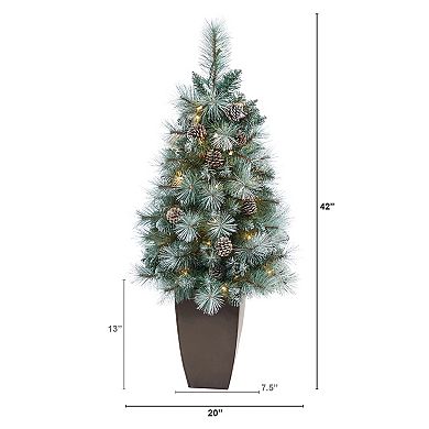 nearly natural 3.5-ft. Frosted Tip British Columbia Mountain Pine Brown Planter Artificial Christmas Tree