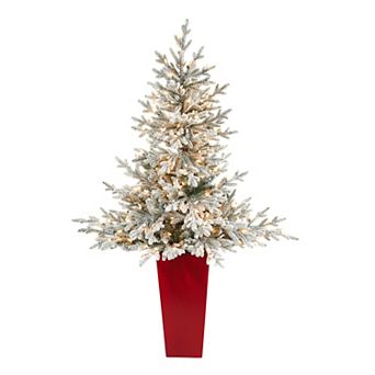 nearly natural 57 in Flocked Fraser Fir Artificial Christmas Tree
