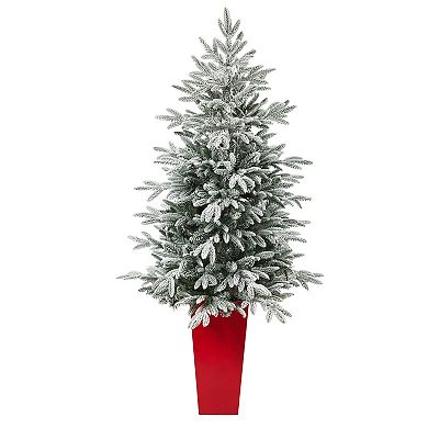 nearly natural 5-ft. Flocked Manchester Spruce Artificial Christmas Tree