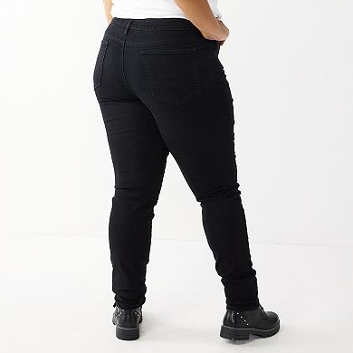 Juniors' Plus Size SO® High Rise Exposed Button Black Skinny Jeans