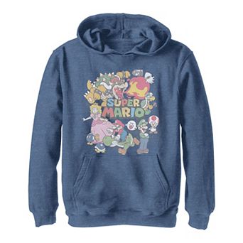 Boys 8-20 Nintendo Super Mario Group Shot Happy Faces Dotted Poster Hoodie