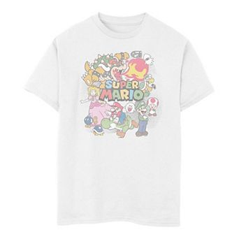 Boys 6-20 Nintendo Super Mario Group Shot Happy Faces Dotted Poster Tee