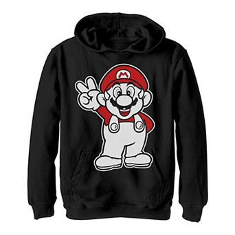 Boys 8-20 Nintendo Super Mario Red And White Peace Sign Sweatshirt Hoodie