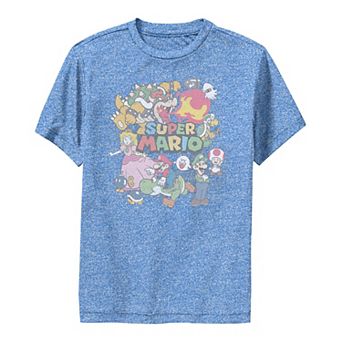 Boys 8-20 Nintendo Super Mario Group Shot Happy Faces Dotted Poster Tee