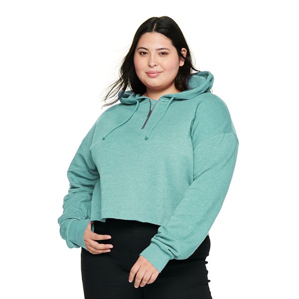 Juniors' Plus Size SO® Quarter-Zip Cutoff Fleece Hoodie