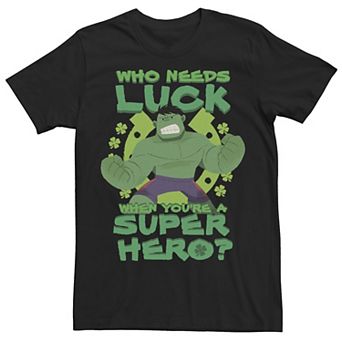 Men's Marvel Hulk Who Needs Luck St. Patrick's Day Poster Tee