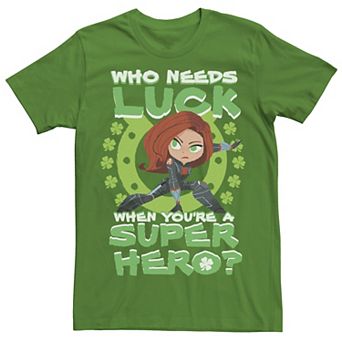 Men's Marvel Black Widow Who Needs Luck St. Patrick's Day Poster Tee