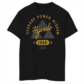 Boys 6-20 The Legend Of Zelda "Courage Power Wisdom Hyrule" Triforce 1986 Distressed Tee