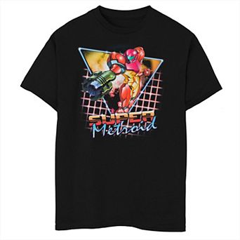 Boys 6-20 Nintendo Super Metroid Samus Grid Neon Chrome Poster Tee