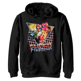 Boys 8-20 Nintendo Super Metroid Samus Grid Neon Chrome Poster Hoodie