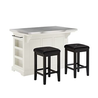 Crosley Julia Stainless Steel Top Island with X-Back Stools