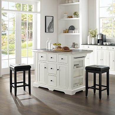 Crosley Julia Stainless Steel Top Island with X-Back Stools