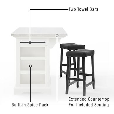 Crosley Julia Stainless Steel Top Island with Saddle Stools