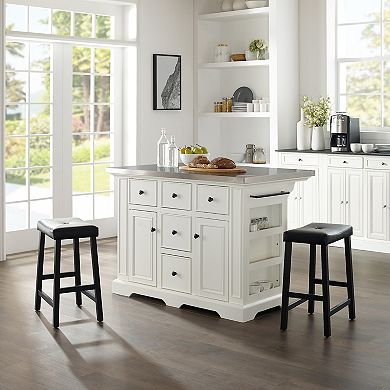 Crosley Julia Stainless Steel Top Island with Saddle Stools