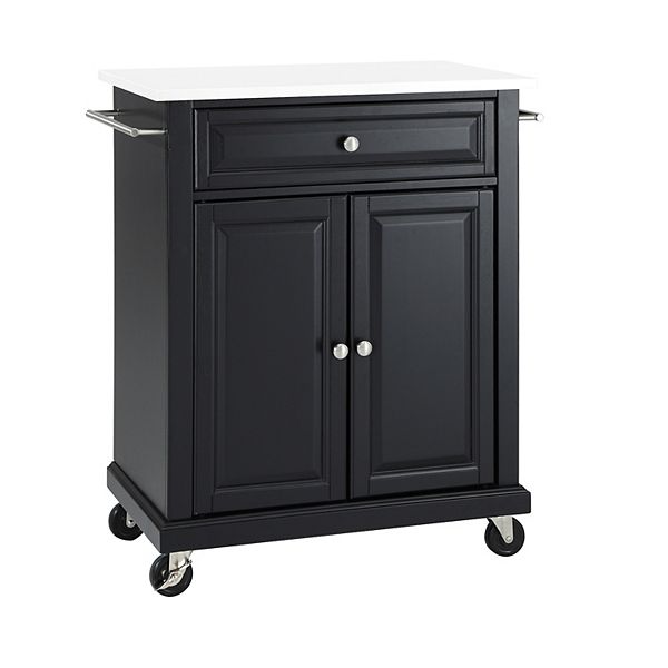 Compact Granite Top Kitchen Cart Black/White - Crosley: Solid Wood, Adjustable Shelf, Towel Bar