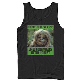 Men's Star Wars Chewbacca Single Blue Eyes Likes Long Walks Tank Top