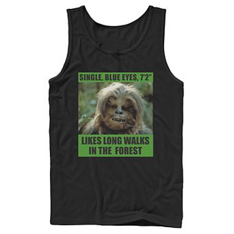 Men's Star Wars Chewbacca Single Blue Eyes Likes Long Walks Tank Top
