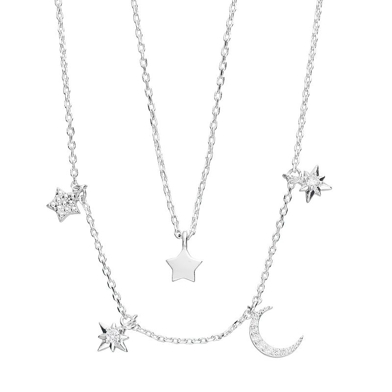 City Luxe Star & Moon Charm Necklace Set, Womens, White