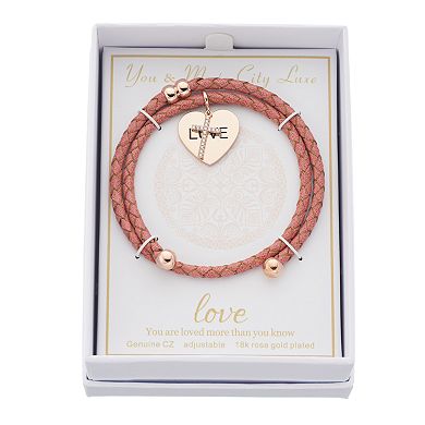 City Luxe "Love" Heart & Cross Coil Charm Bracelet