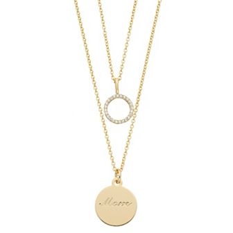 City Luxe "Mom" Disk & Cubic Zirconia Circle Necklace Set
