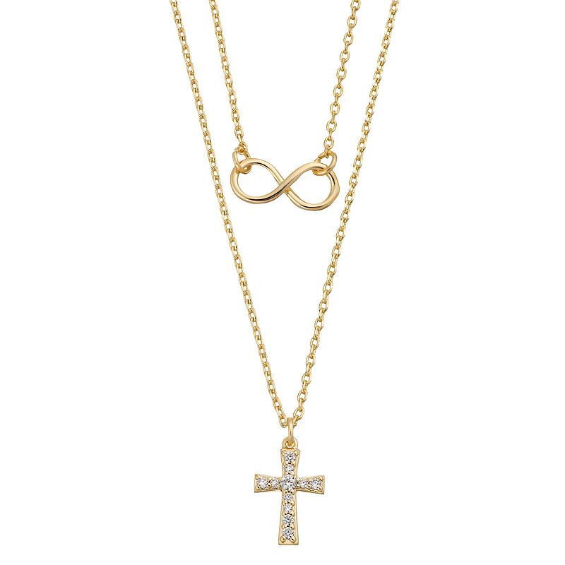 City Luxe Inifinity Symbol & Cubic Zirconia Cross Necklace Set, Womens, Wh
