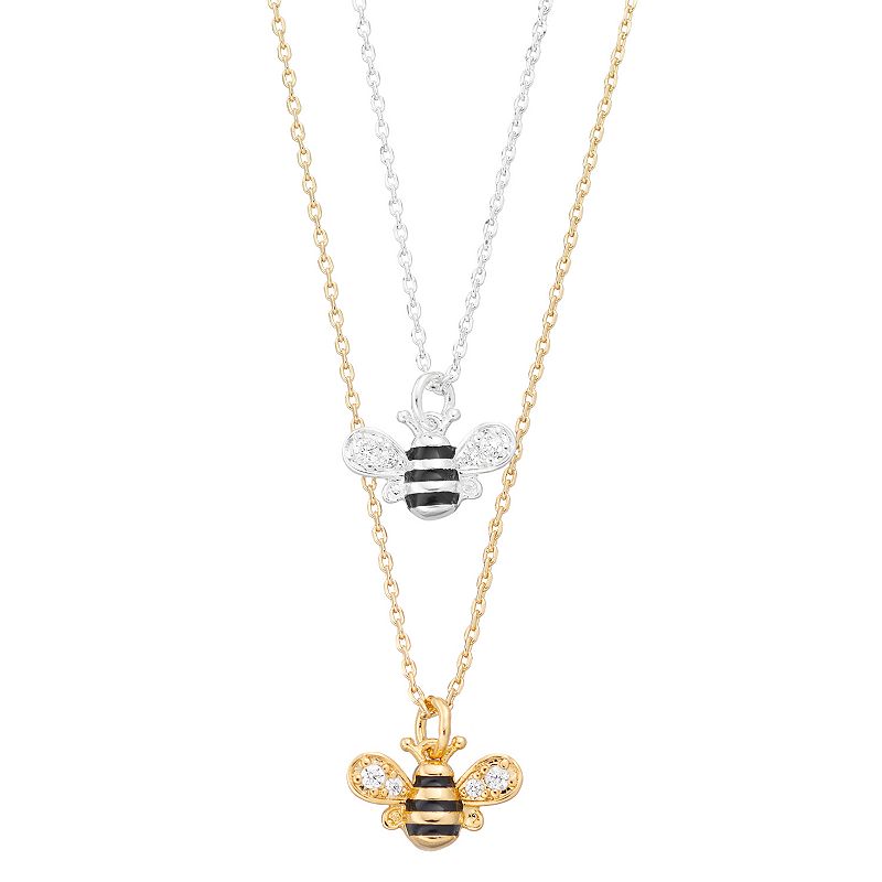 City Luxe Two Tone Cubic Zirconia Bumblebee Necklace Set, Womens, White