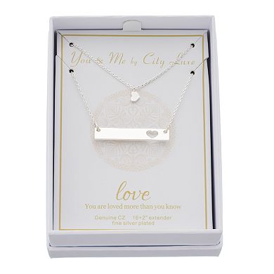 City Luxe Heart Drop & Cutout Bar Necklace Set