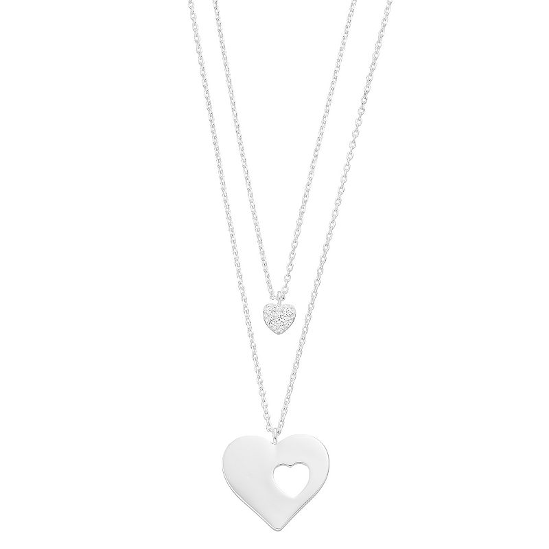 City Luxe Cubic Zirconia Heart Cutout Necklace Set, Womens, White