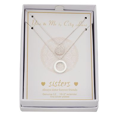 City Luxe Duo Pave Disk & Open Circle 2-Piece Necklace Set