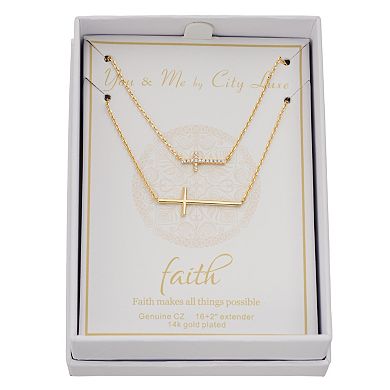 City Luxe Cubic Zirconia Horizontal Cross Necklace Set