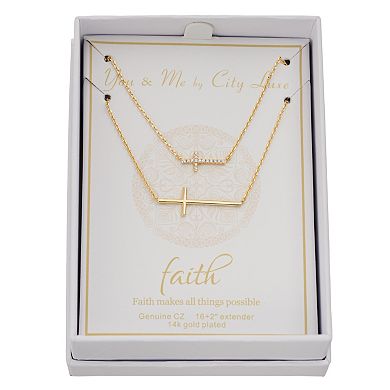 City Luxe Cubic Zirconia Horizontal Cross Necklace Set