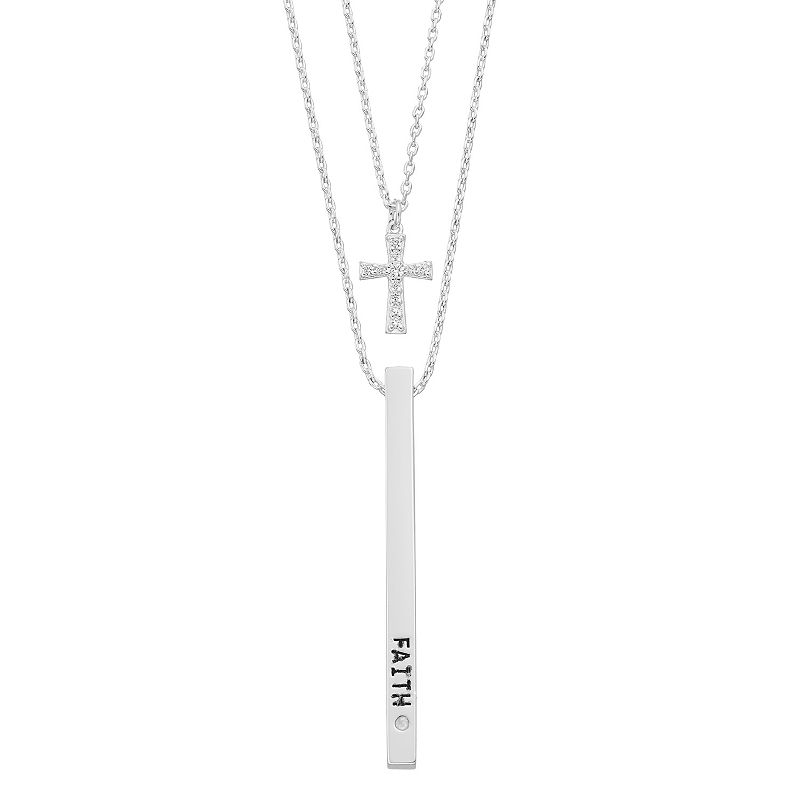City Luxe Cross & Faith Vertical Bar Necklace Set, Womens, White