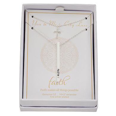 City Luxe Cross & "Faith" Vertical Bar Necklace Set